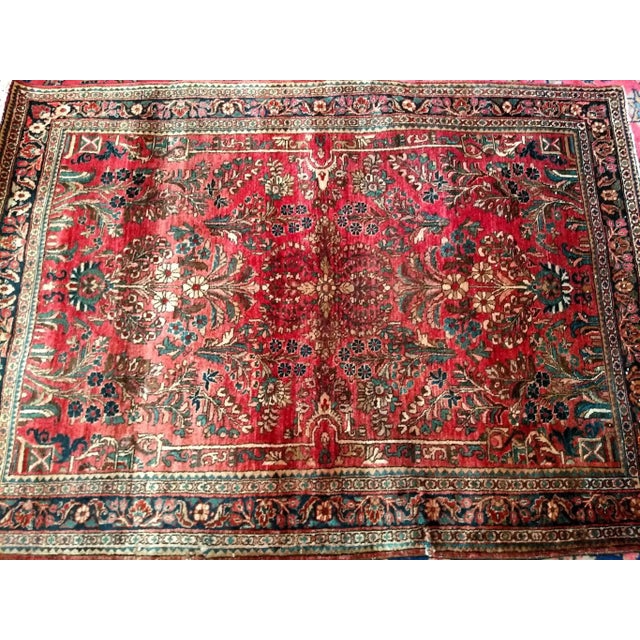Textile Antique Persian Sarouk Area Rug, Handwoven All-Over Floral Pattern, Red & Navy, 4’ X 5’ For Sale - Image 7 of 10