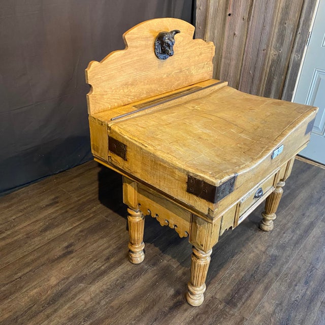 Antique country French boucherie billot de boucher (butchershop butcher block) with beautifully aged heavily worn patina,...
