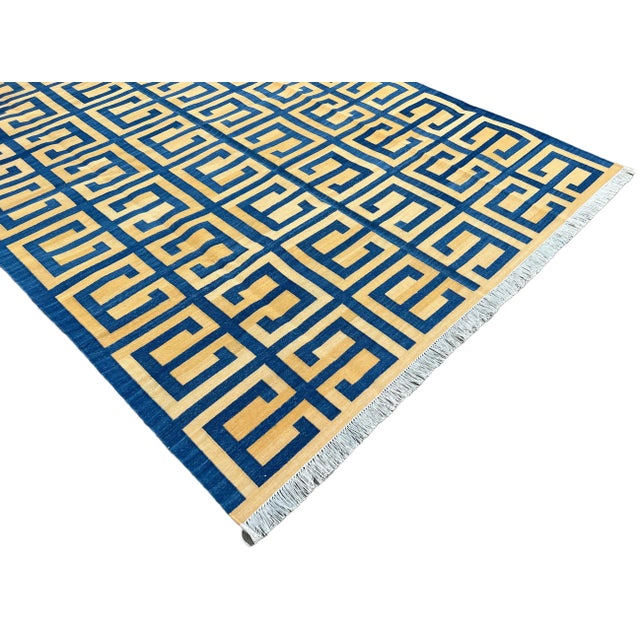 Not Yet Made - Made To Order Not Yet Made - Made To Order Handmade Cotton Natural Vegetable Dyed Royal Blue and Yellow Geometric Pattern Rug - 12'x15' For Sale - Image 5 of 11
