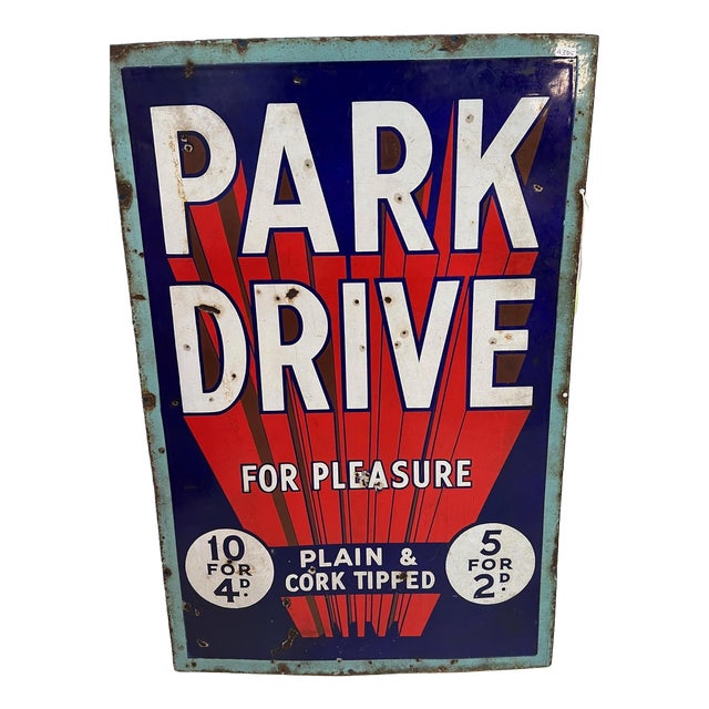 Large Park Drive Sign in Enamel, 1940s For Sale