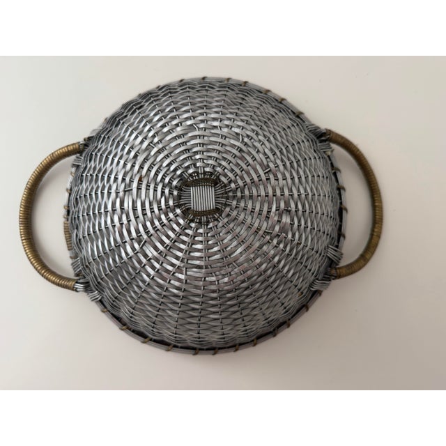 Vintage Silver and Brass Woven Handled French Style Basket For Sale - Image 4 of 6