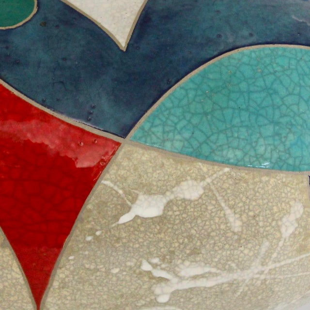 2020s "Change of Mind" by Michael Gustavson, Raku Ceramic Vessel, Sandy Crackle Ground With Navy Teal and Red Glaze, Contemporary California Art For Sale - Image 5 of 7