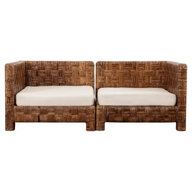 Billy Baldwin Style Two Part Cane Basketweave Parsons Sofa Settee For Sale - Image 13 of 13