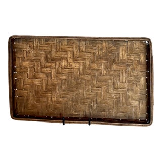 1800s Antique Woven Wooden Basket With Nailhead Details For Sale