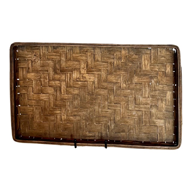 1800s Antique Woven Wooden Basket With Nailhead Details For Sale