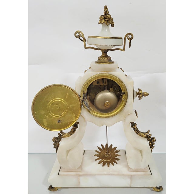 French 19th C Belle Epoque Gilt Bronze Enamel & Alabaster Mantle Clock For Sale - Image 15 of 18