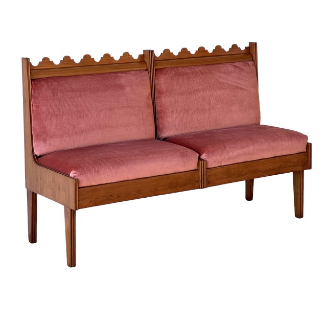 Pink Wooden Bench, 1950s For Sale
