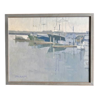 Paul Strahm Original Ca Plein Air Impressionist Seascape Boats Harbor Signed For Sale