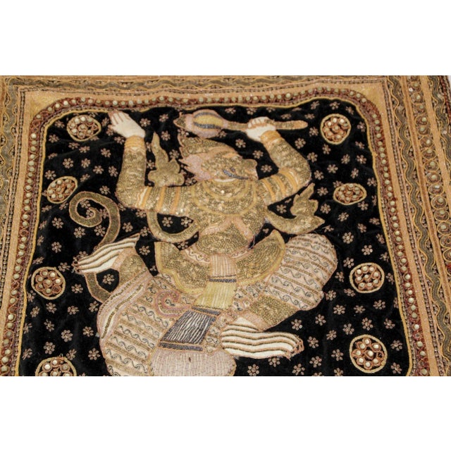 Vintage Burmese Kalaga Tapestry Pillow Cover Warrior and Horses 1950s For Sale In Palm Springs - Image 6 of 13