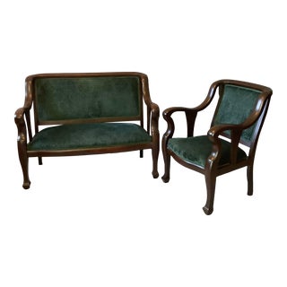 Antique NeoClassical Settee and Chair Set- 2 Pieces For Sale