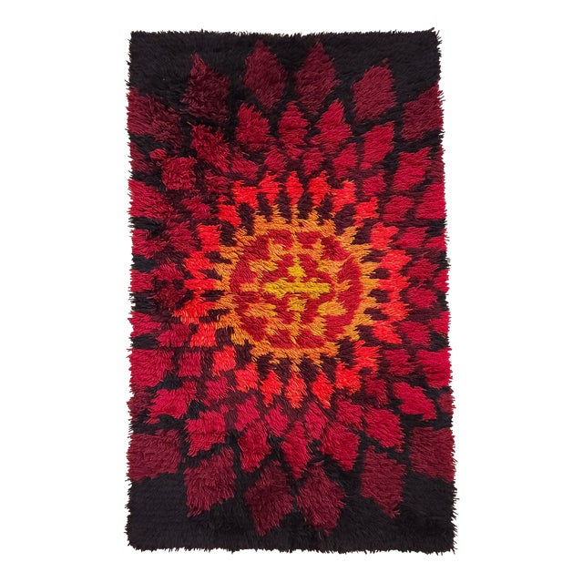 Mid-Century Handmade Rya Rug in Wool, Denmark, 1970s For Sale