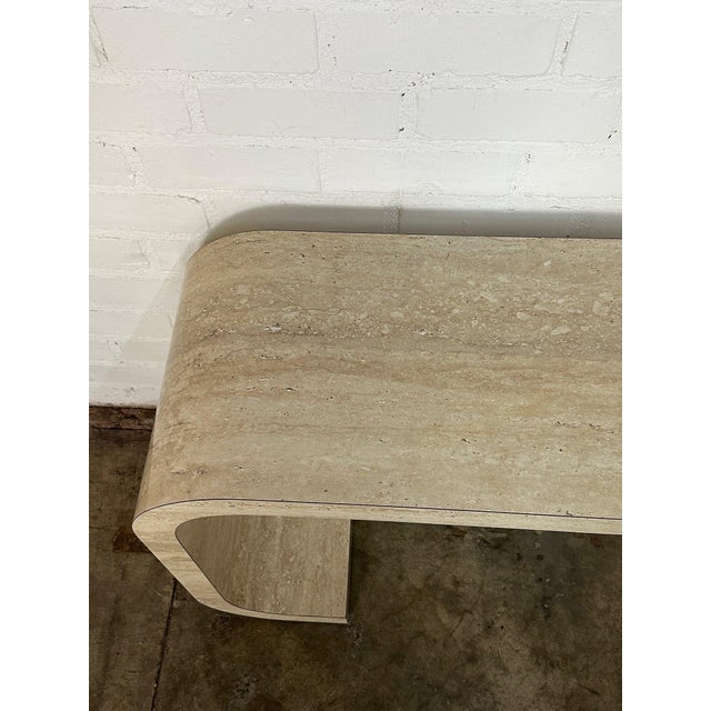 1990s Faux Travertine Scroll Console Table For Sale In Los Angeles - Image 6 of 12
