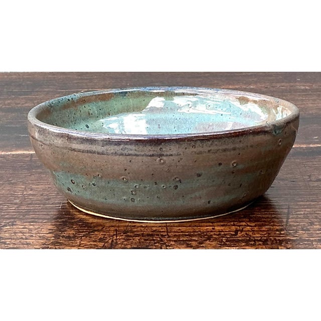 Late 20th Century Handcrafted Speckled Green Ceramic Bowl For Sale - Image 13 of 15