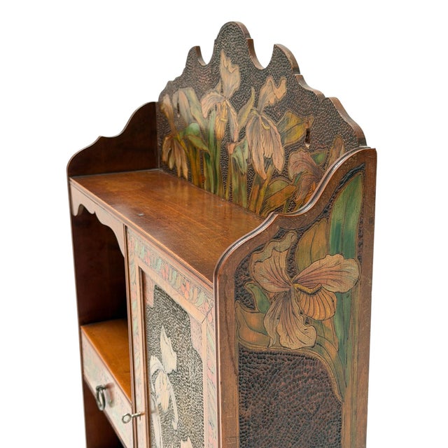 Aesthetic Movement Wall Cabinet with Hand-Painted Floral in Walnut, 1890s For Sale - Image 6 of 14