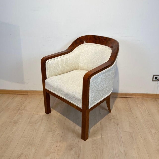 Mid 19th Century Biedermeier Bergege Chair in Walnut & Creme Velvet, Austria, 1840s For Sale - Image 5 of 18