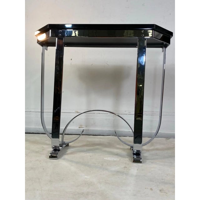 Donald Deskey Early 20th Century Modernist Art Deco Curlicue Chrome & Black Lacquer Console For Sale - Image 4 of 10