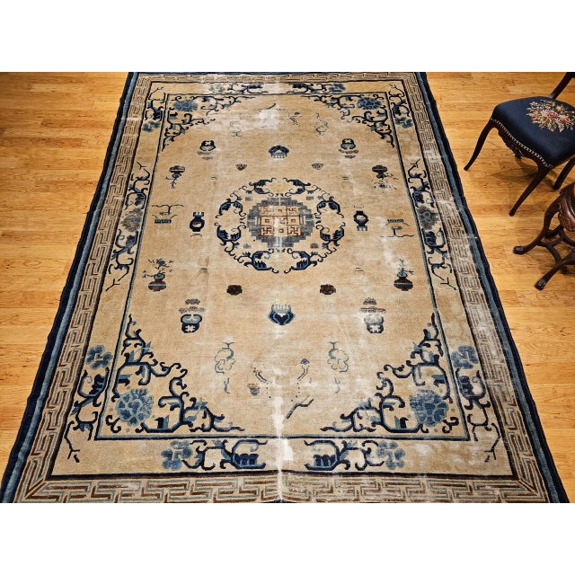 19th Century Chinese Peking Rug, Handwoven Wool, Good Fortune Symbols, 8' x 11' For Sale In Chicago - Image 6 of 18