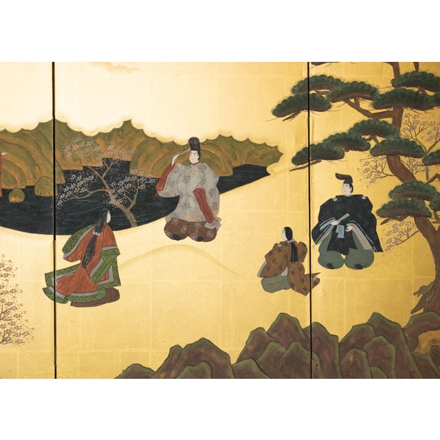 "The Tale of Genji", 1950s Showa Era Japanese Painted Byobu Screen For Sale - Image 13 of 18