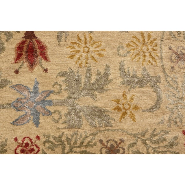 Rug & Kilim's Bilbao Spanish Design Beige Floral Wool-Silk Runner For Sale In New York - Image 6 of 7