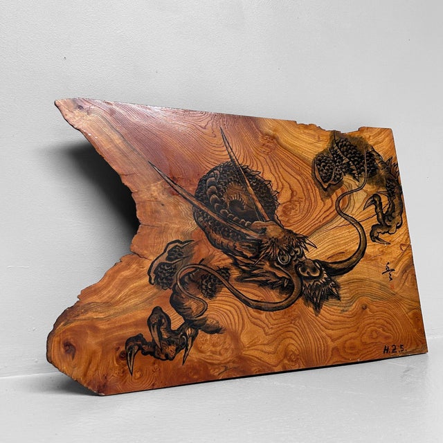 Japanese Wooden Wall Art with Dragon Painting, 1990s For Sale - Image 11 of 14