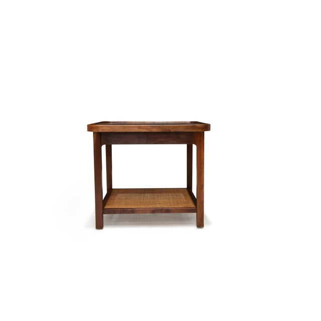 Mid 20th Century Attribtued to Jack Cartwright for Founders Book-Matched Walnut & Cane Side Tables For Sale - Image 13 of 13
