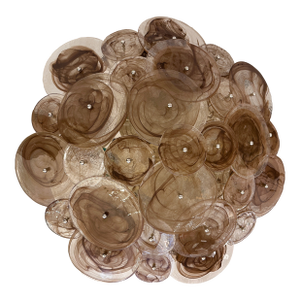 Contemporary Venied-Brown Disks Murano Glass Style Flush Mount