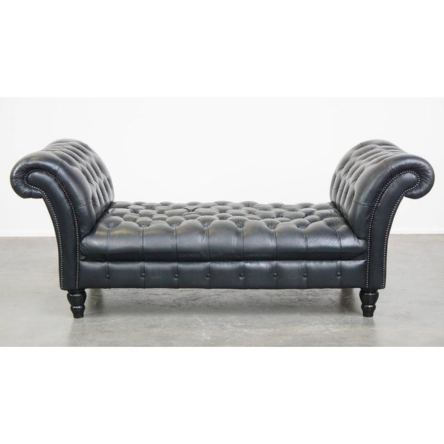 Large Black Chesterfield Daybed in Cowhide For Sale - Image 3 of 12