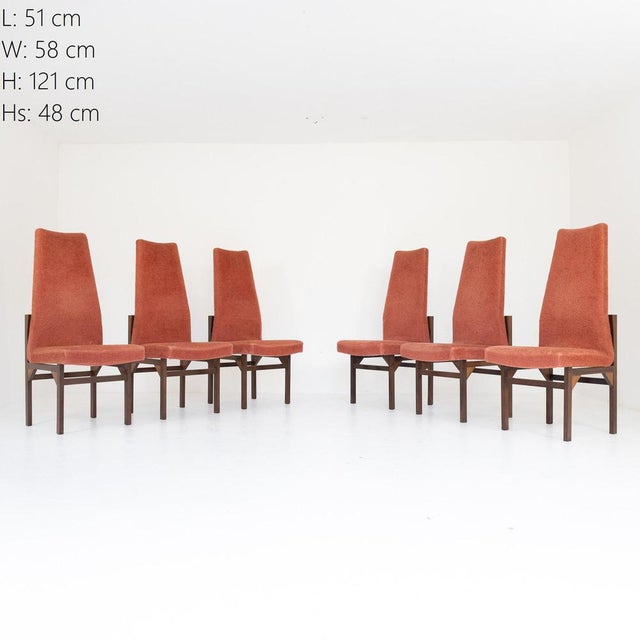 Teak and Red Bouclé Chairs, 1960s, Set of 6 For Sale - Image 11 of 12