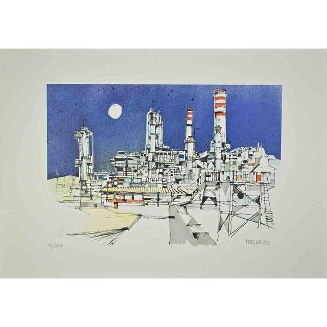 The Factory is a lithograph on paper realized in 1980 by Giuseppe Megna. Hand-signed and dated on the lower right,...