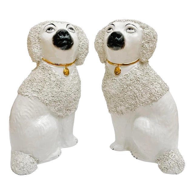 1960 Italian Made Staffordshire Confetti Poodle Figurines - A Pair For Sale
