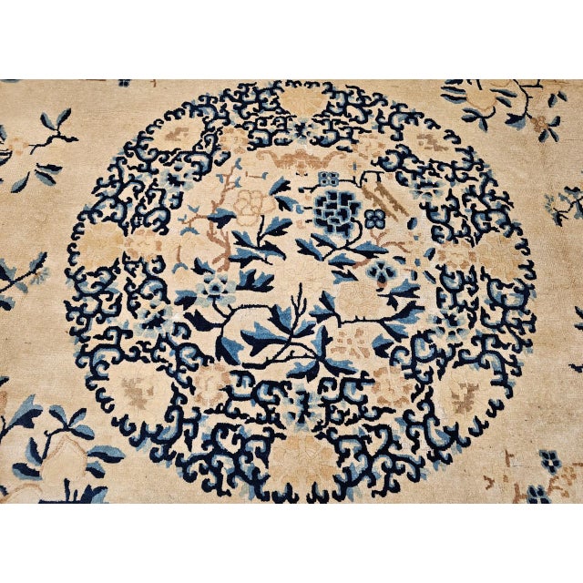 Antique Chinese Peking Oversize Rug, Wool on Cotton, All-Over Floral Design, Ivory & Blue, 12' X 18' For Sale - Image 16 of 18