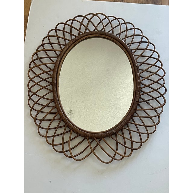 Italian Italian Mid 20th Century Franco Albini Wicker Wall Mirror For Sale - Image 3 of 4