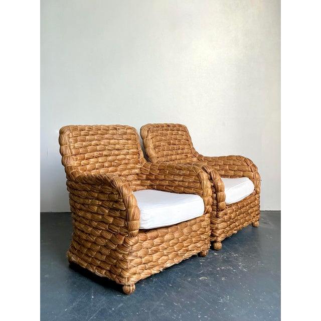 Vintage Boho Wrapped Seagrass Lounge Chairs - A Pair For Sale - Image 12 of 12