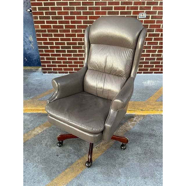 Traditional Wingback Executive Chair From Leathercraft For Sale - Image 9 of 13