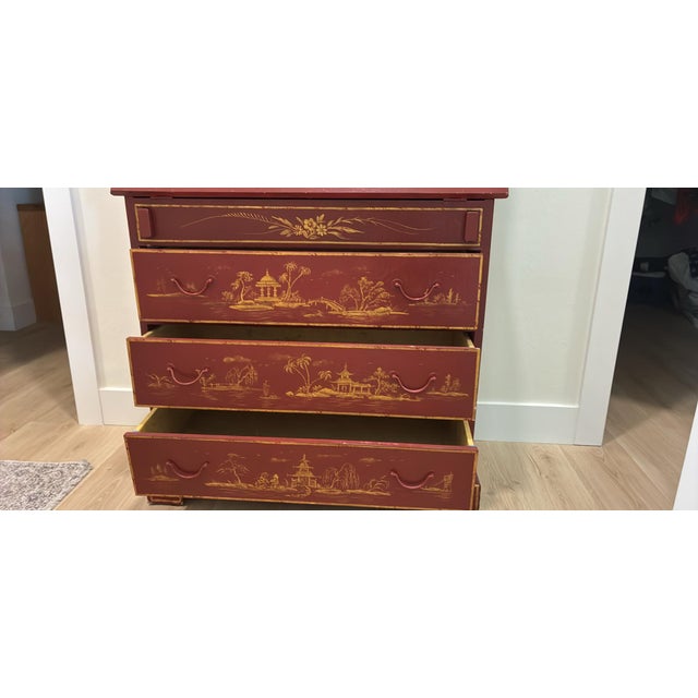 Red 18th C Style Two Word Arts Red Chinoiserie Secretary Desk Bookcase (2 Pieces) With Custom Paint For Sale - Image 8 of 13