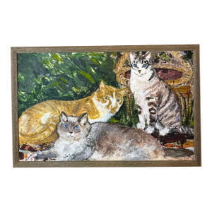 Vintage 1970s Acrylic Cat Painting ~ Framed and Signed Jjay