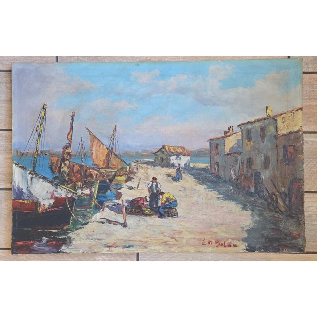 Seaview Landscape, Martigues, Fishermen, 1920s, Painting For Sale - Image 3 of 3