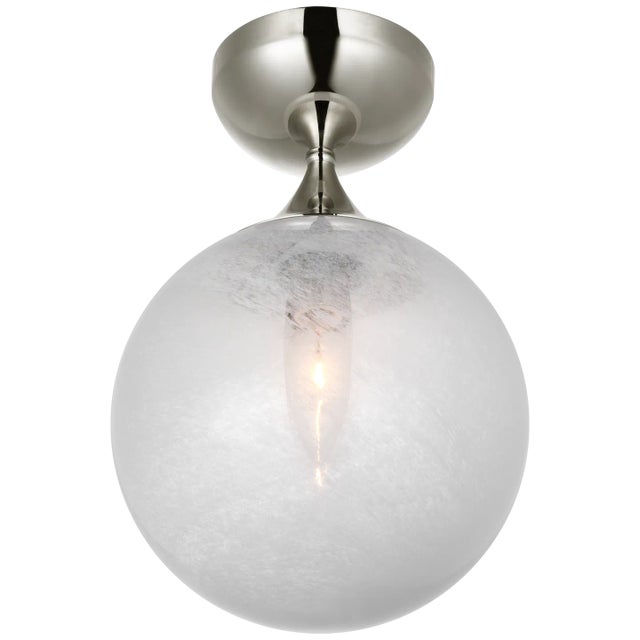 Cristol Small Single Flush Mount in Polished Nickel with White Glass Designer: AERIN Canopy: 4.5" Round Mounting: Flush...