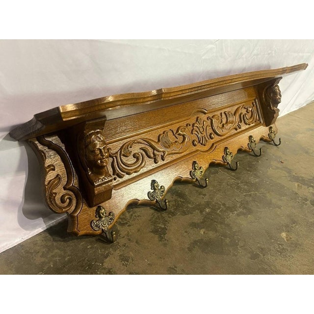 Vintage Ornate Carved Wood Wall/Coat Rack For Sale - Image 4 of 6