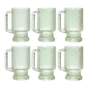 MCM Frosty Textured Glass Beer Mugs by Anchor Hocking Usa - Set of 6