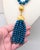 Napier Vintage 1980s Signed Napier Goldtone Beaded Faux-Lapis Tassel Pendant Necklace For Sale - Image 4 of 8