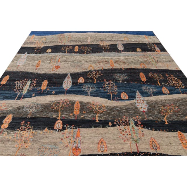Blue Modern Indian Gabbeh Style Wool Rug For Sale - Image 12 of 13