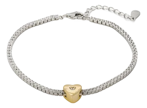 Gold Heart Charm Diamond Tennis Bracelet