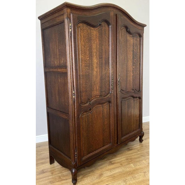 Antique French Louis XVI Carved Oak 2-Door Armoire For Sale - Image 3 of 14