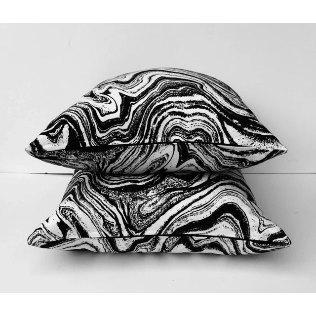 Abstract Black & White Marble Pattern Pillows- a Pair For Sale - Image 3 of 5