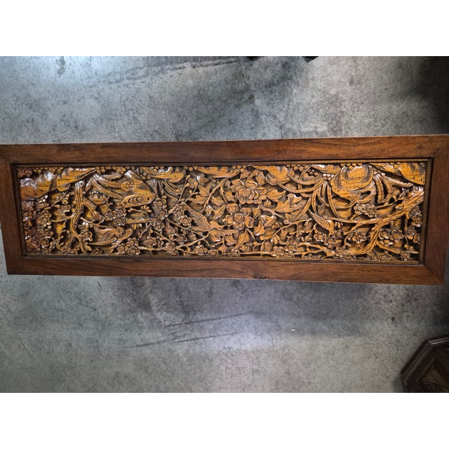Vintage 1970's Hand Carved Camphor Wood 3 Piece Coffee Table Set For Sale - Image 4 of 16