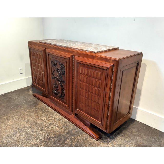 Art Deco French Art Deco Marble Top Sideboard With Carved Birds and Flowers. For Sale - Image 3 of 12