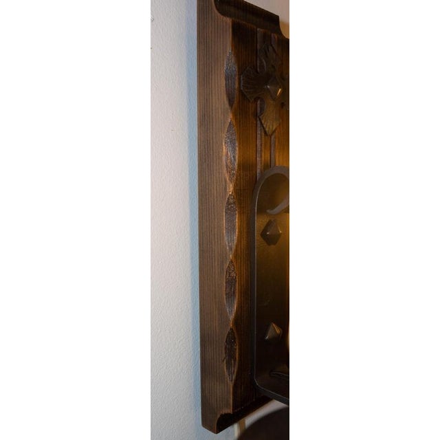 French Double Sconces in Pine and Wrought Iron, 1960, Set of 2 For Sale - Image 10 of 13