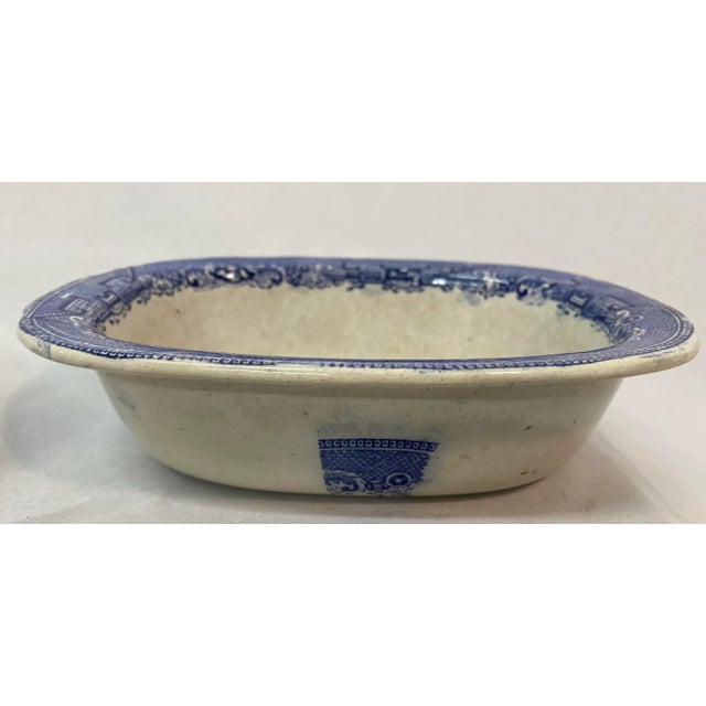 Antique Blue Willow Oval Bowl Made in England For Sale - Image 4 of 10