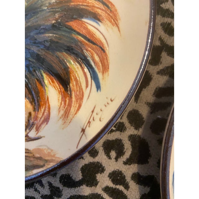 Blue Vintage Portuguese Low Relief Pottery Rooster Plates For Sale - Image 8 of 12